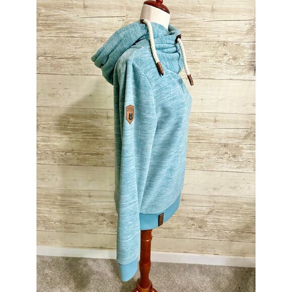 Naketano Darth Cerulean Blue Heather Pullover Sweater Cowlneck Hoodie Sz S - Picture 4 of 5